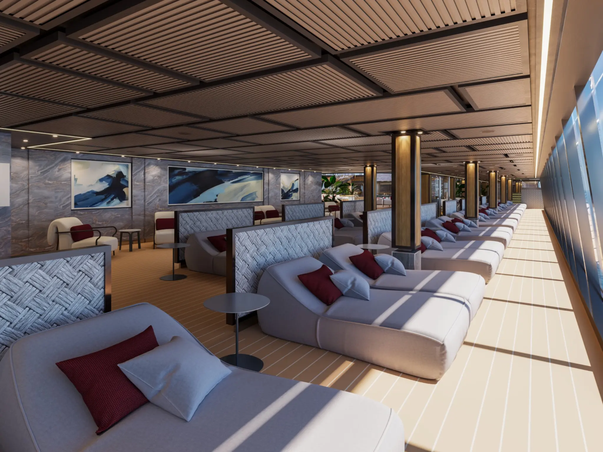 Artist rendering of the contemporary Conservatory lounge aboard EXPLORA III