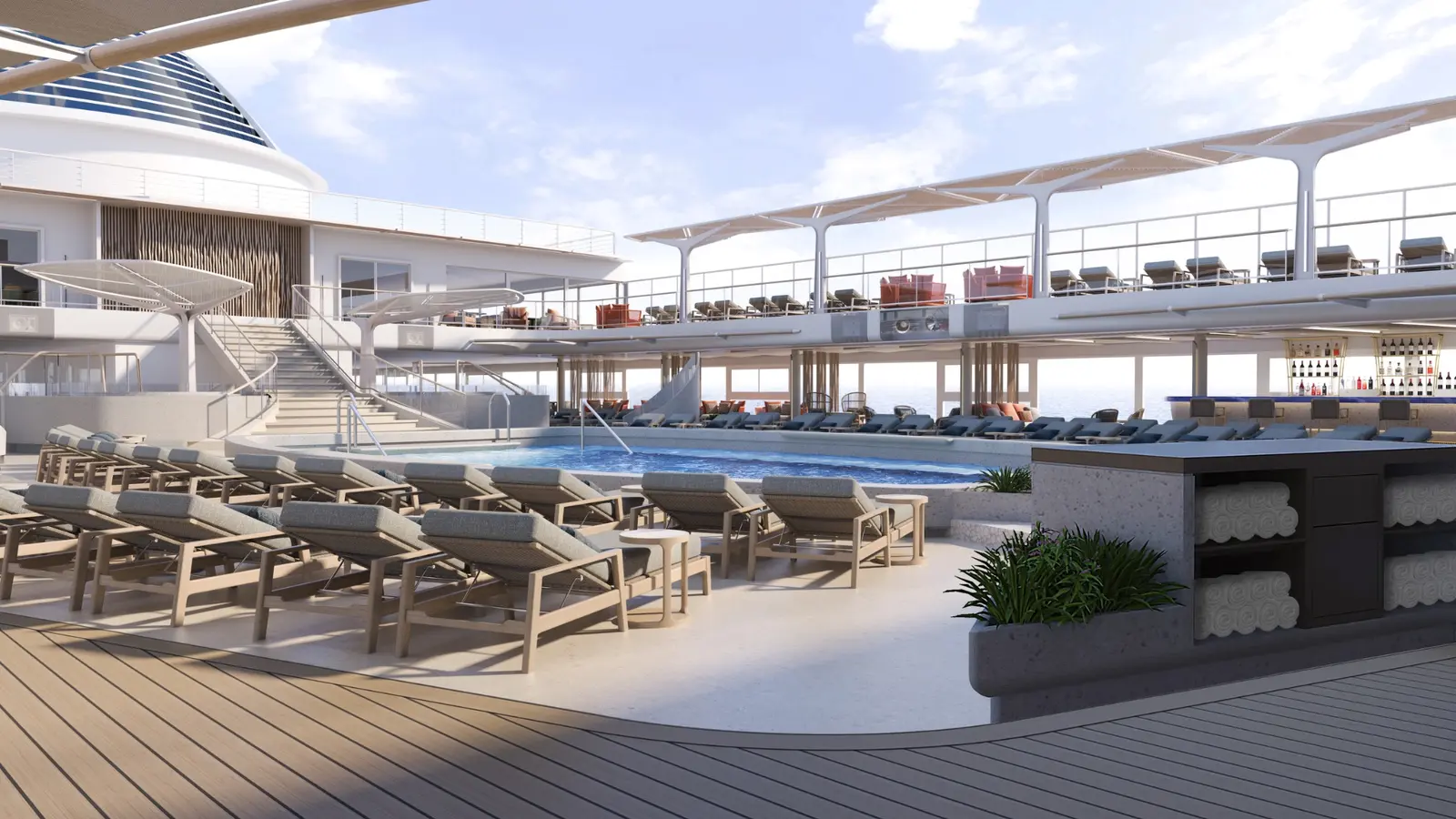 Artist rendering of the pool deck aboard Seven Seas Prestige