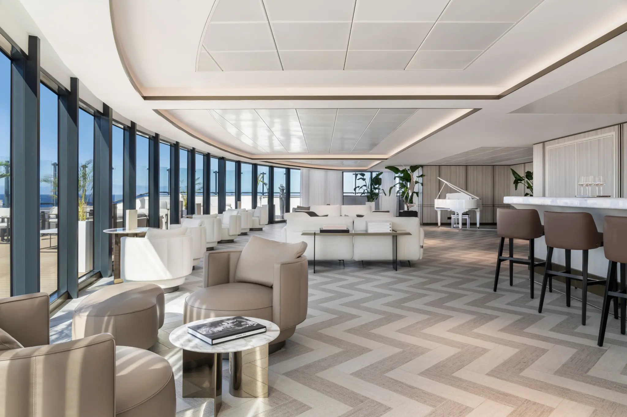 The Art Bar aboard Luminara, a refined lounge within The Ritz-Carlton Yacht Collection