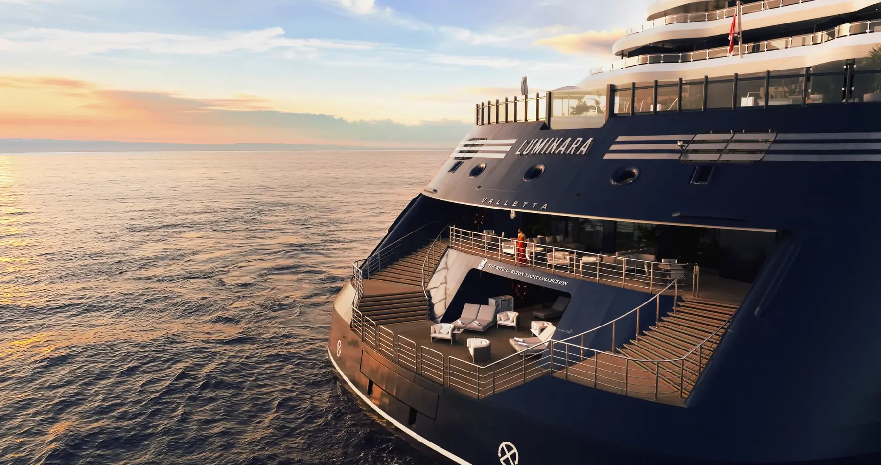 The Marina platform at the stern of Luminara with open-water access