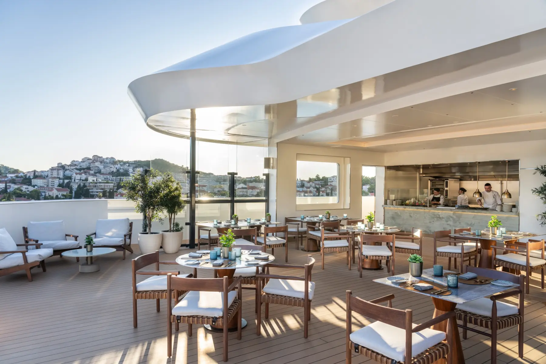 The Grill aboard Luminara, an open-air dining venue included in the cruise fare