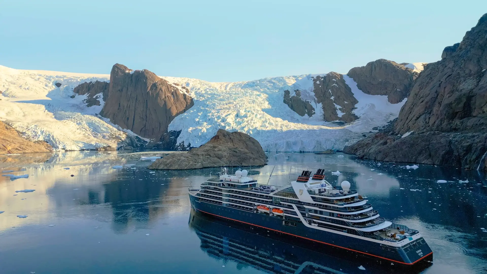 Seabourn Venture sailing among the ice and mountains of Greenland