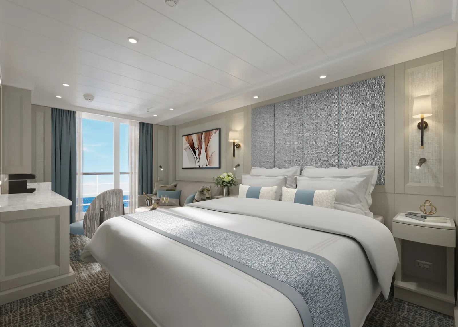 Artist rendering of a Seven Seas Prestige Deluxe Veranda Suite