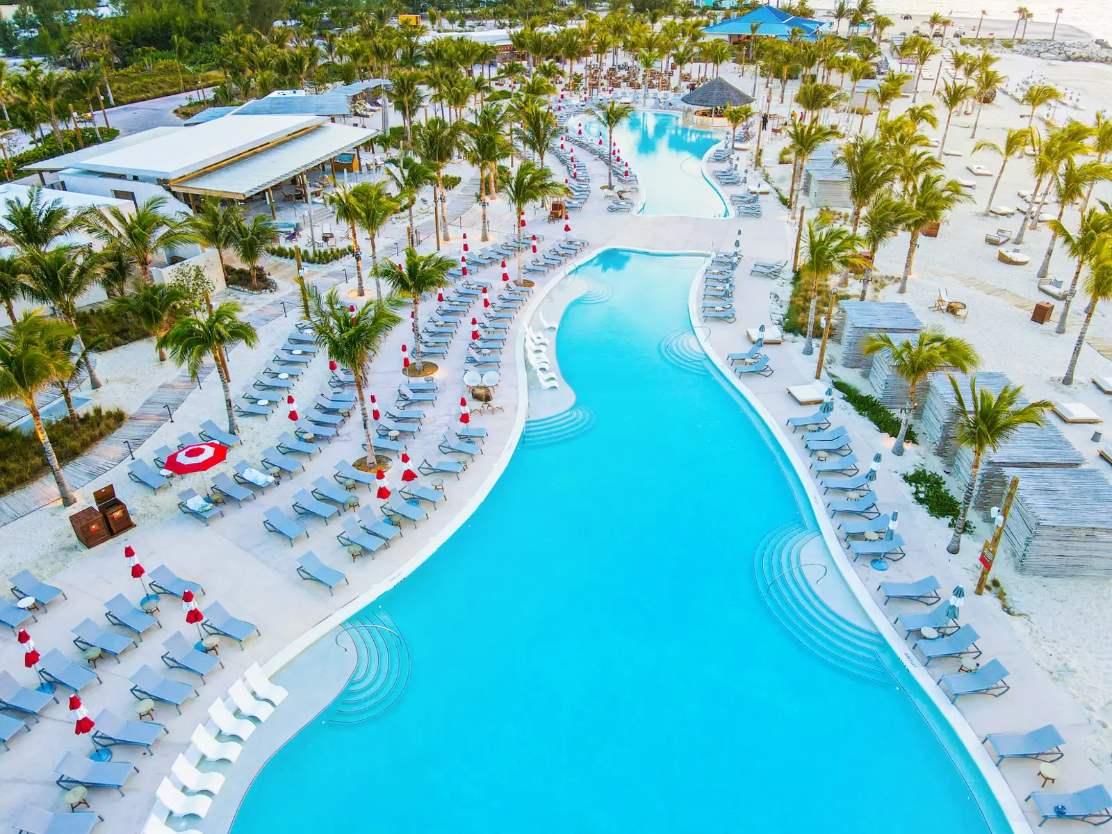 Aerial view of the Beach Club at Bimini pools and beach