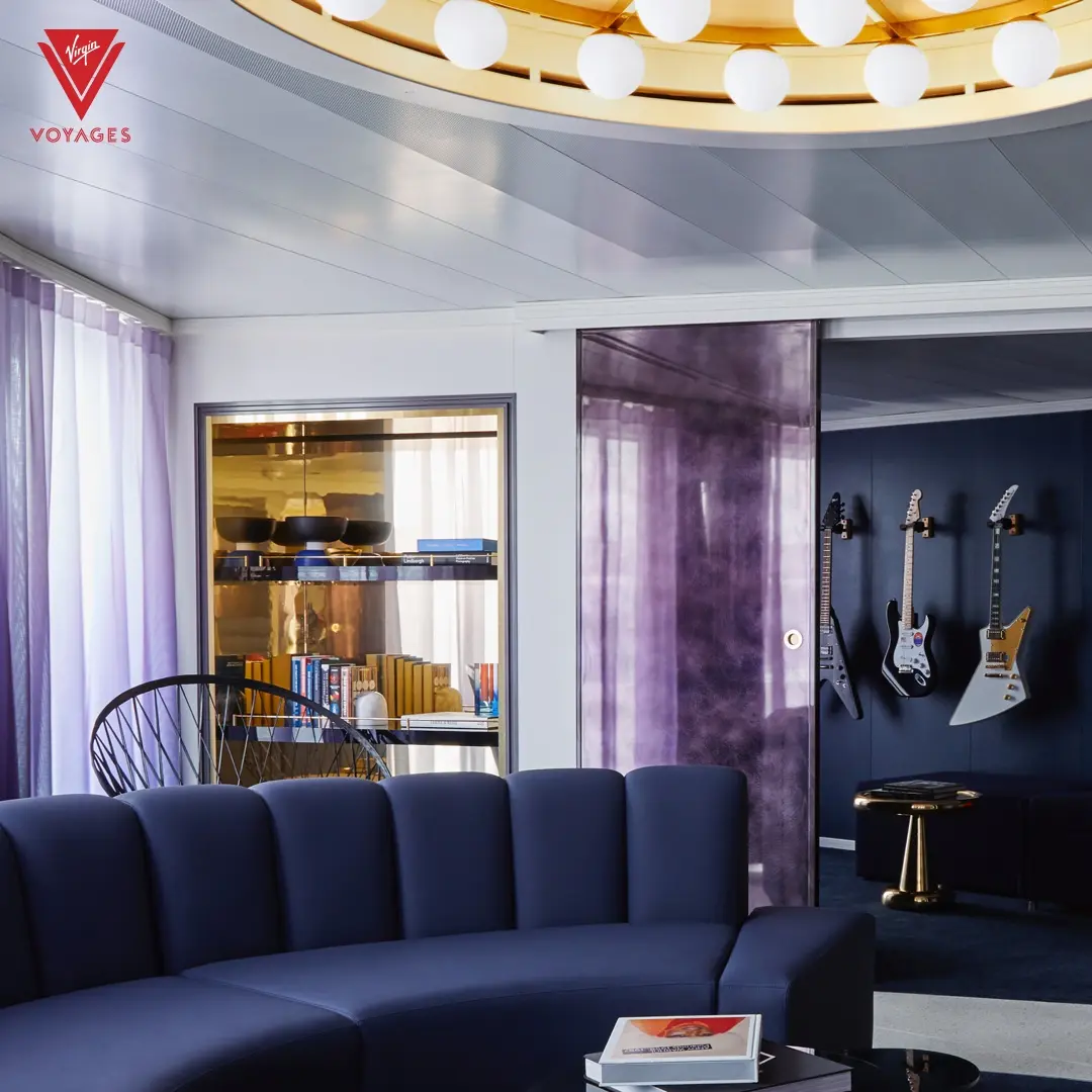 Virgin Voyages RockStar suite living area