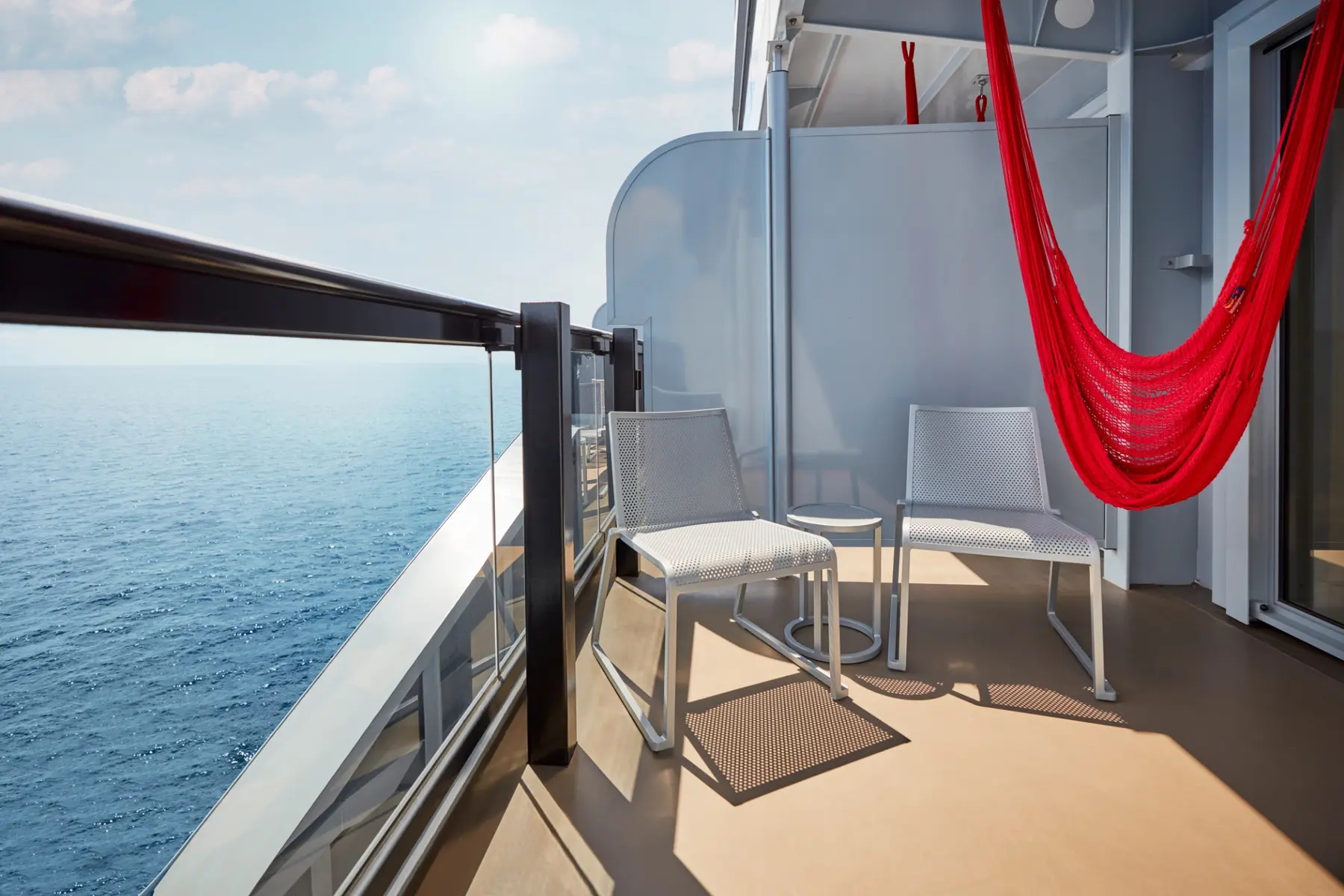 Virgin Voyages Sea Terrace balcony and red hammock